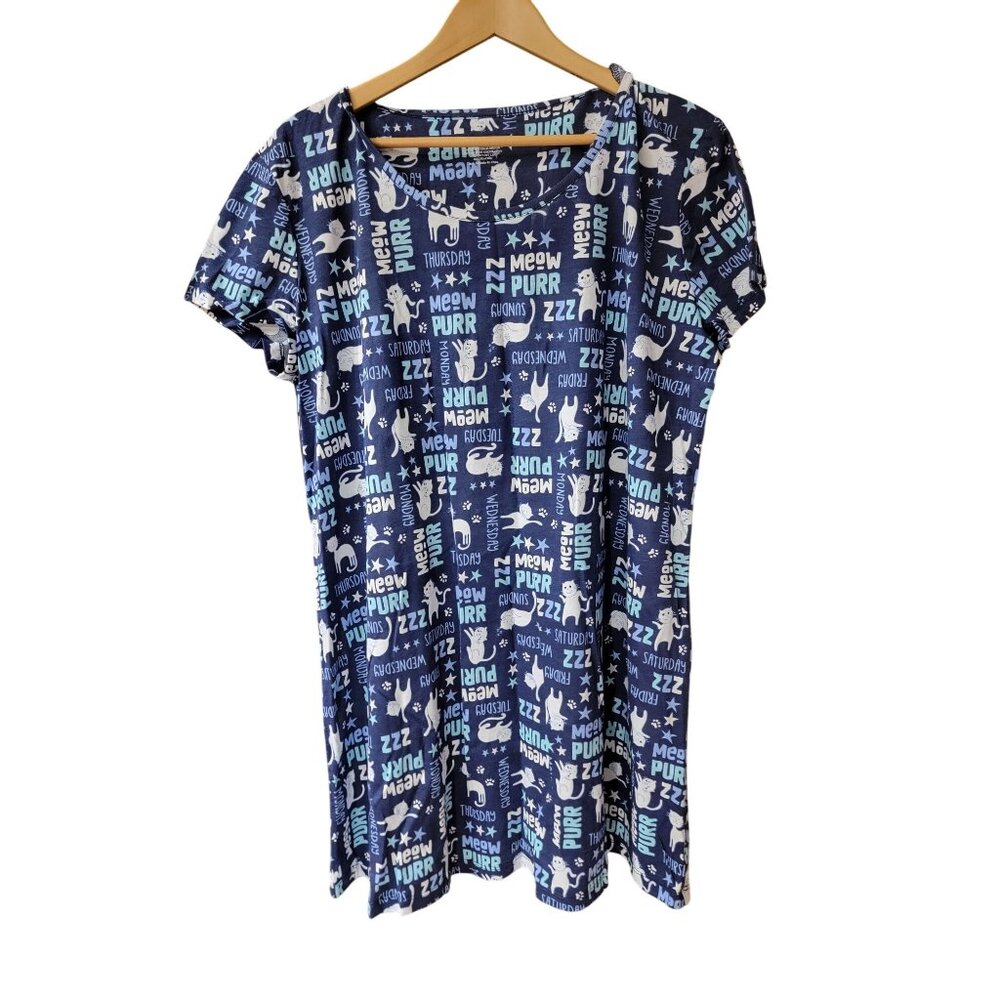 Cat-Themed Nightshirt With Funny Text & Graphics Short Sleeve XL 100% Cotton